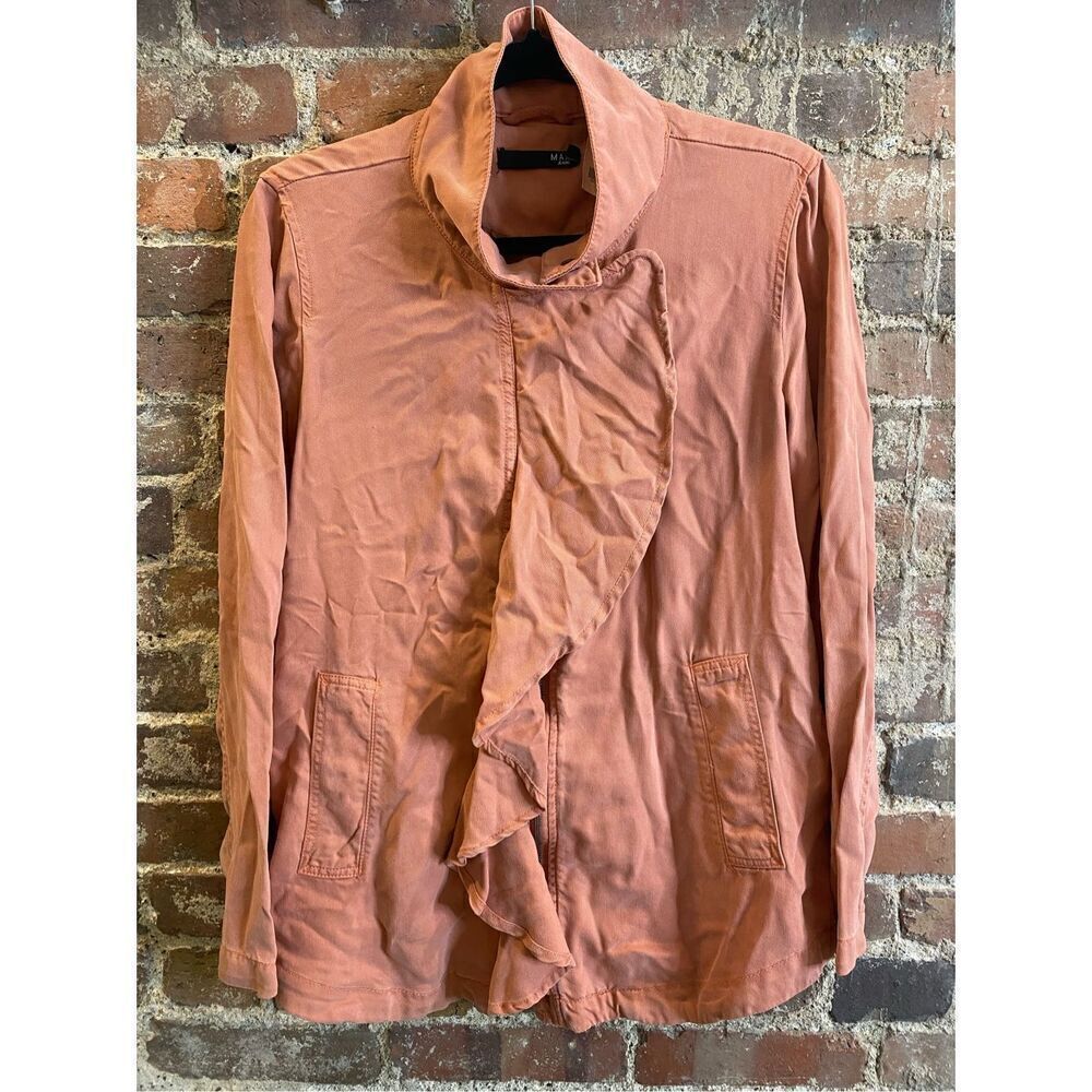 MAX JEANS Coral Ruffled Utility Jacket Tunnel Collar Women’s Size Medium NWT
